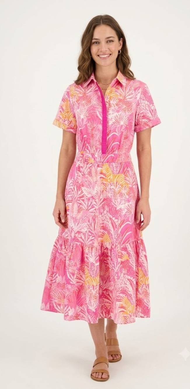 Sheridan French Gwyneth Dress Pink Whimsical Island Sunrise Small New